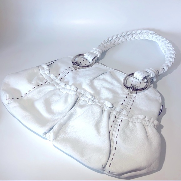Authentic B MAKOWSKY Leather Braided Straps A211928 Handbag Purse White NWOT - Picture 5 of 14